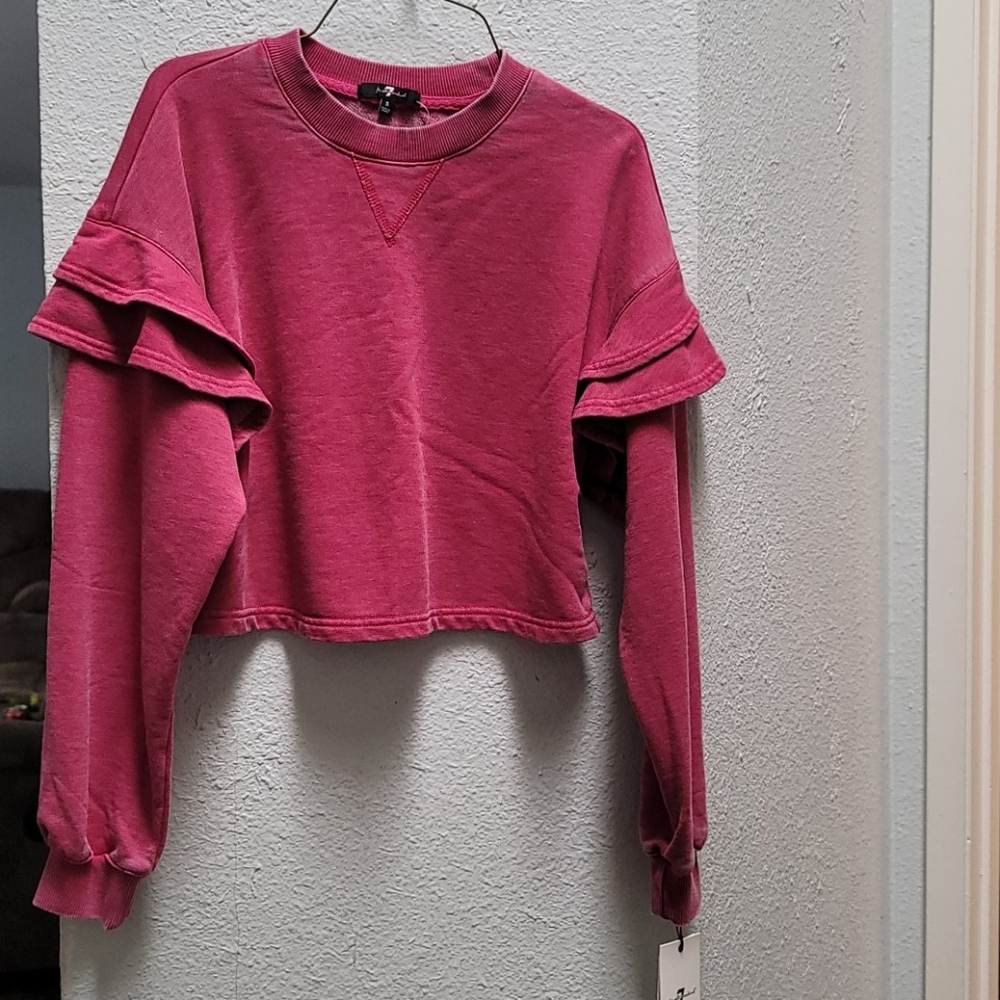 For all 7 Mankind Crop Ruffle Sleeve Sweatshirt